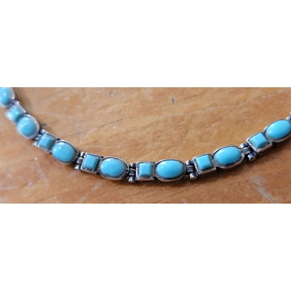 Natural Sleeping Beauty Turquoise set in a 925 Tennis Bracelet made in AZ - Picture 6 of 16